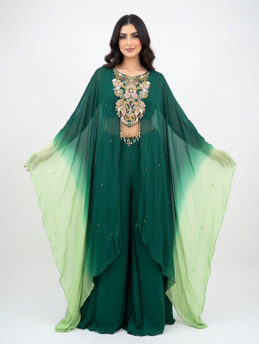 Emerald Horizon Embroidered Palazzo Set