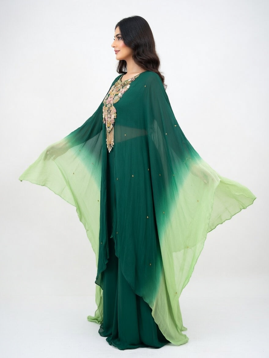 Emerald Horizon Embroidered Palazzo Set