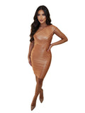 Bronze Metallic One-Shoulder Bandage Dress