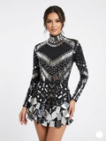 Mirror Mosaic Mock-Neck Mini Dress