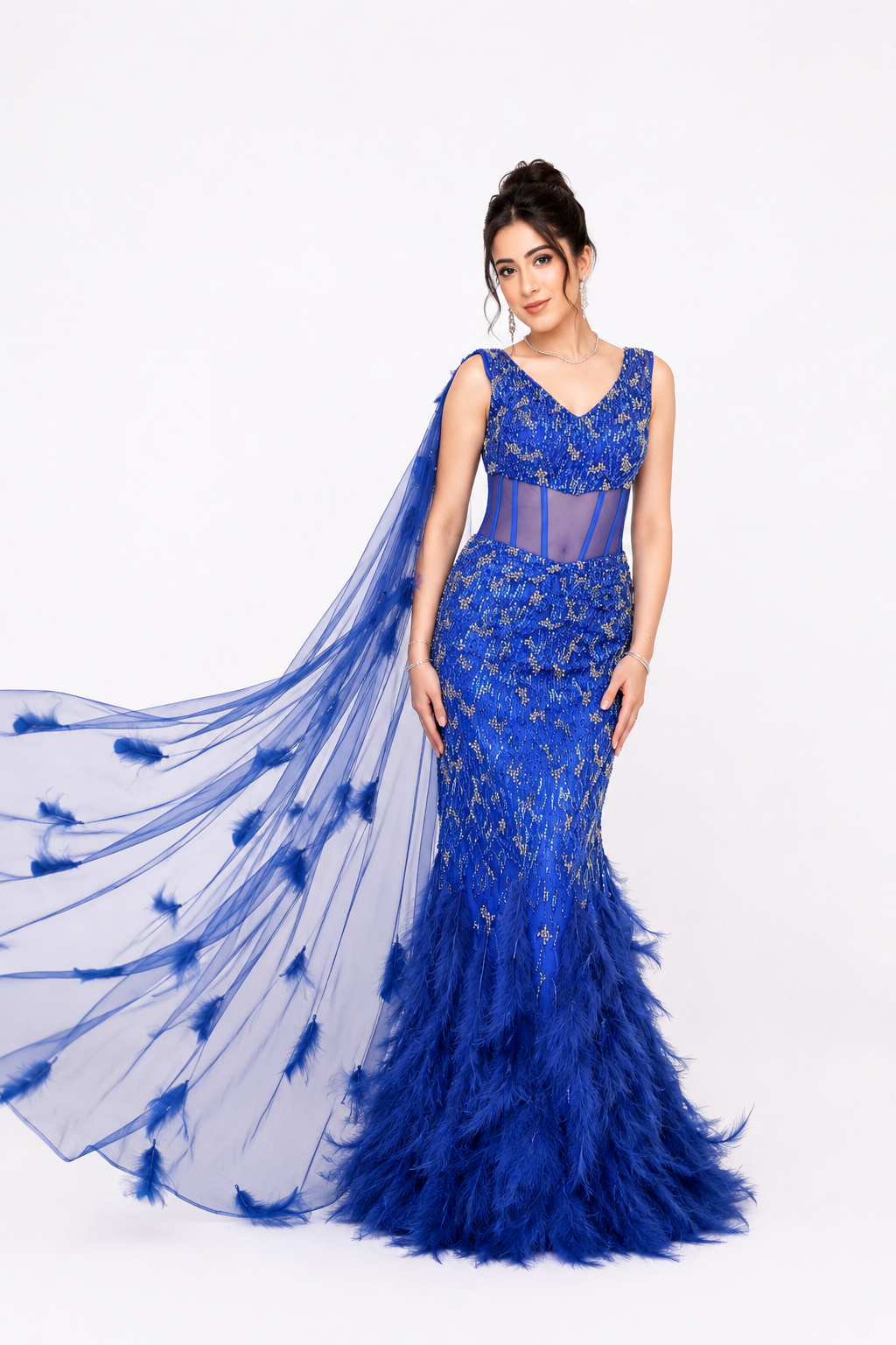 Royal Sapphire Feather Gown
