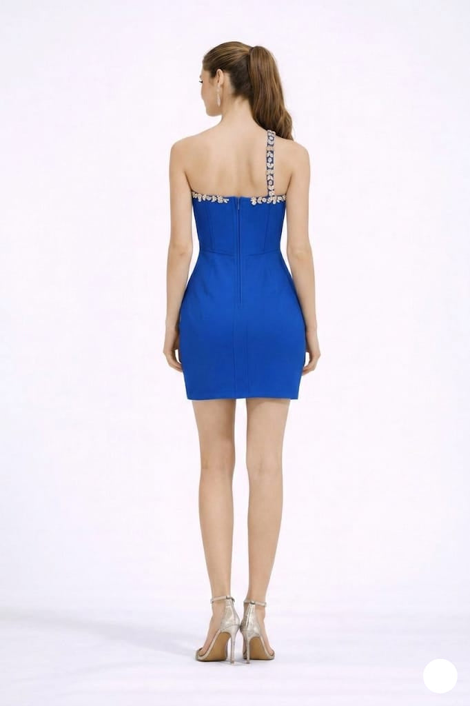 Crystal-Strap Corset Royal Blue Bodycon Dress