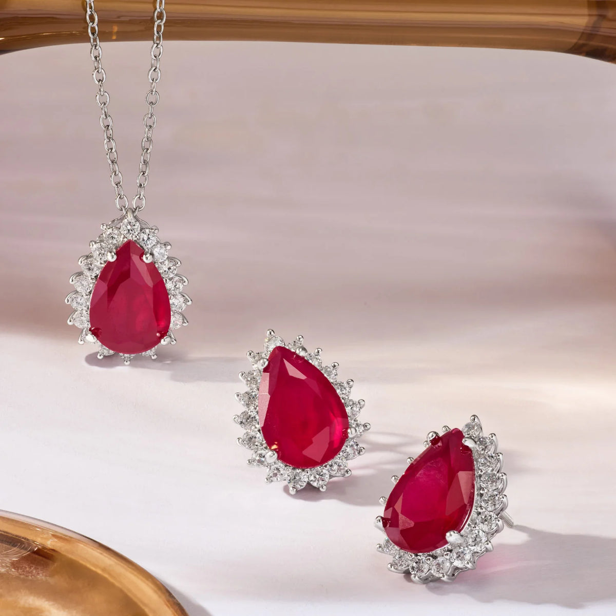 Ruby Teardrop Pendant Set