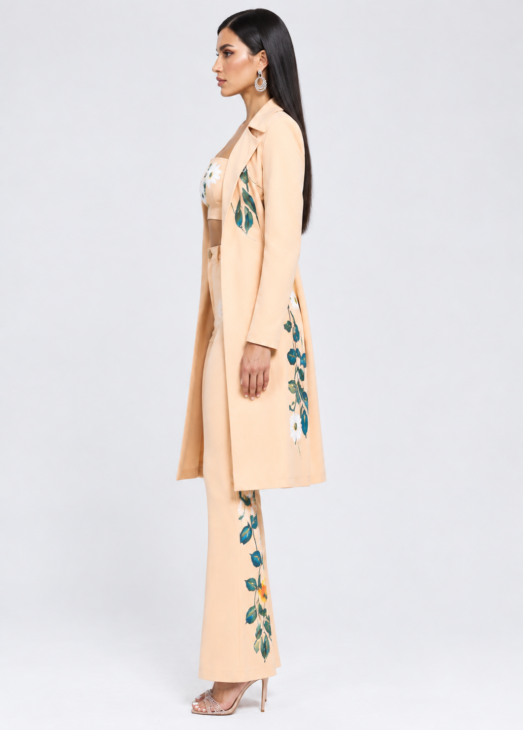 Peach Floral Print Longline Blazer Co-Ord Set