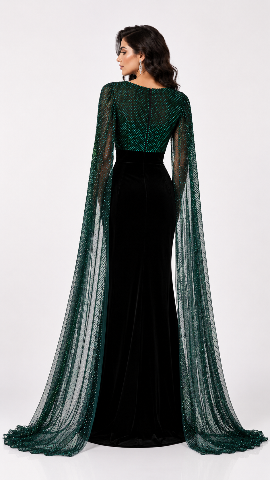 Emerald Noir Cape Gown
