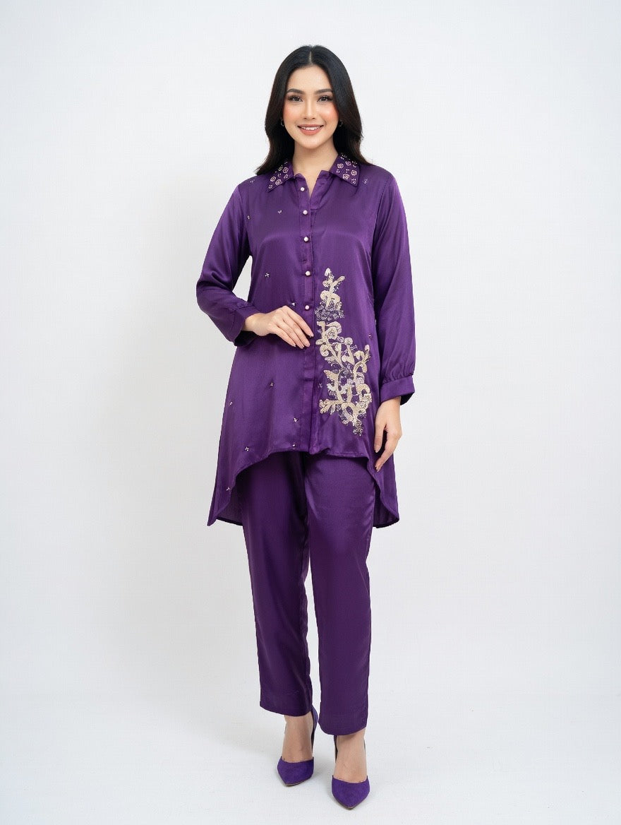 Bella Desi  Royal Violet Embroidered Co-Ord Set