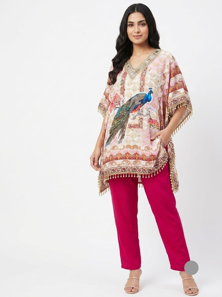 Gilded Peacock Beaded Kaftan & Trouser Set