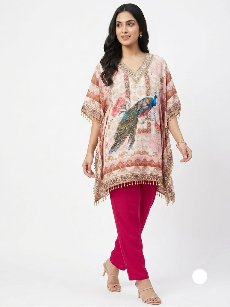 Gilded Peacock Beaded Kaftan & Trouser Set