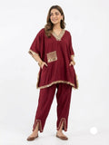 Wine Red Festive Kaftan Co-Ord Set