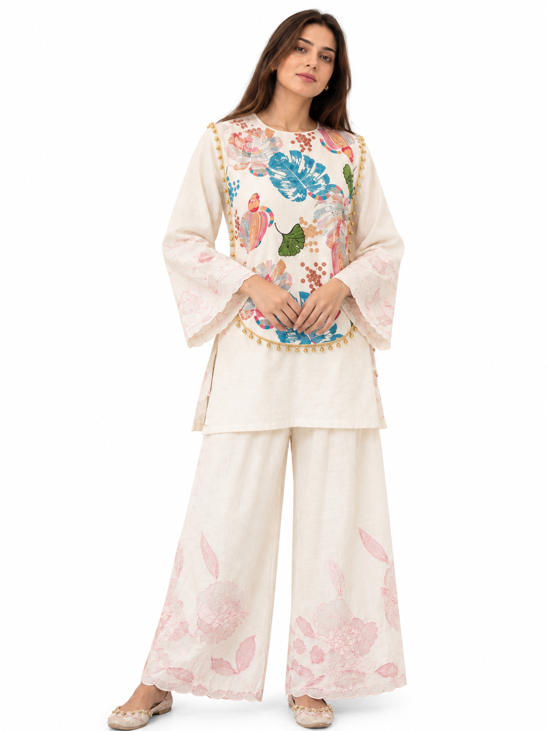 Bib Kurta Set — Pink Floral