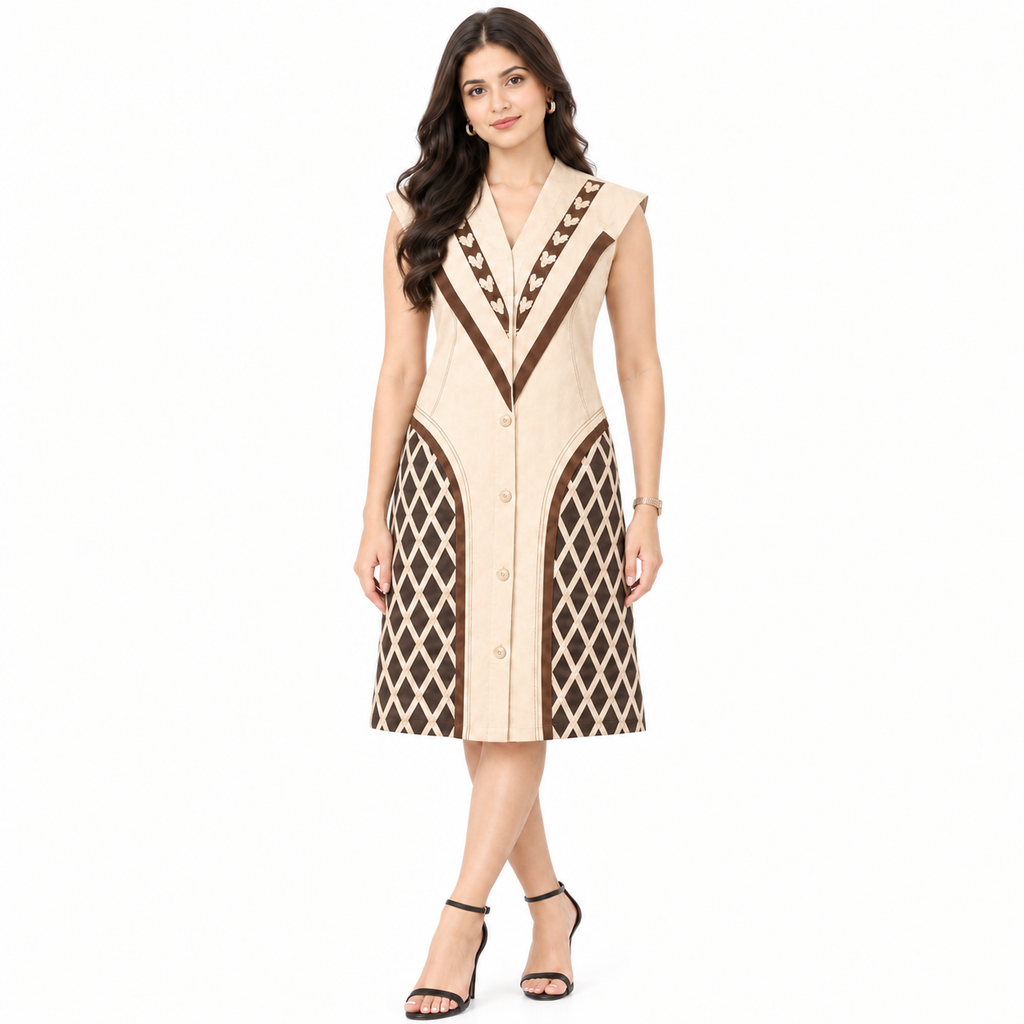 Mocha Diamond Panel Shirt Dress