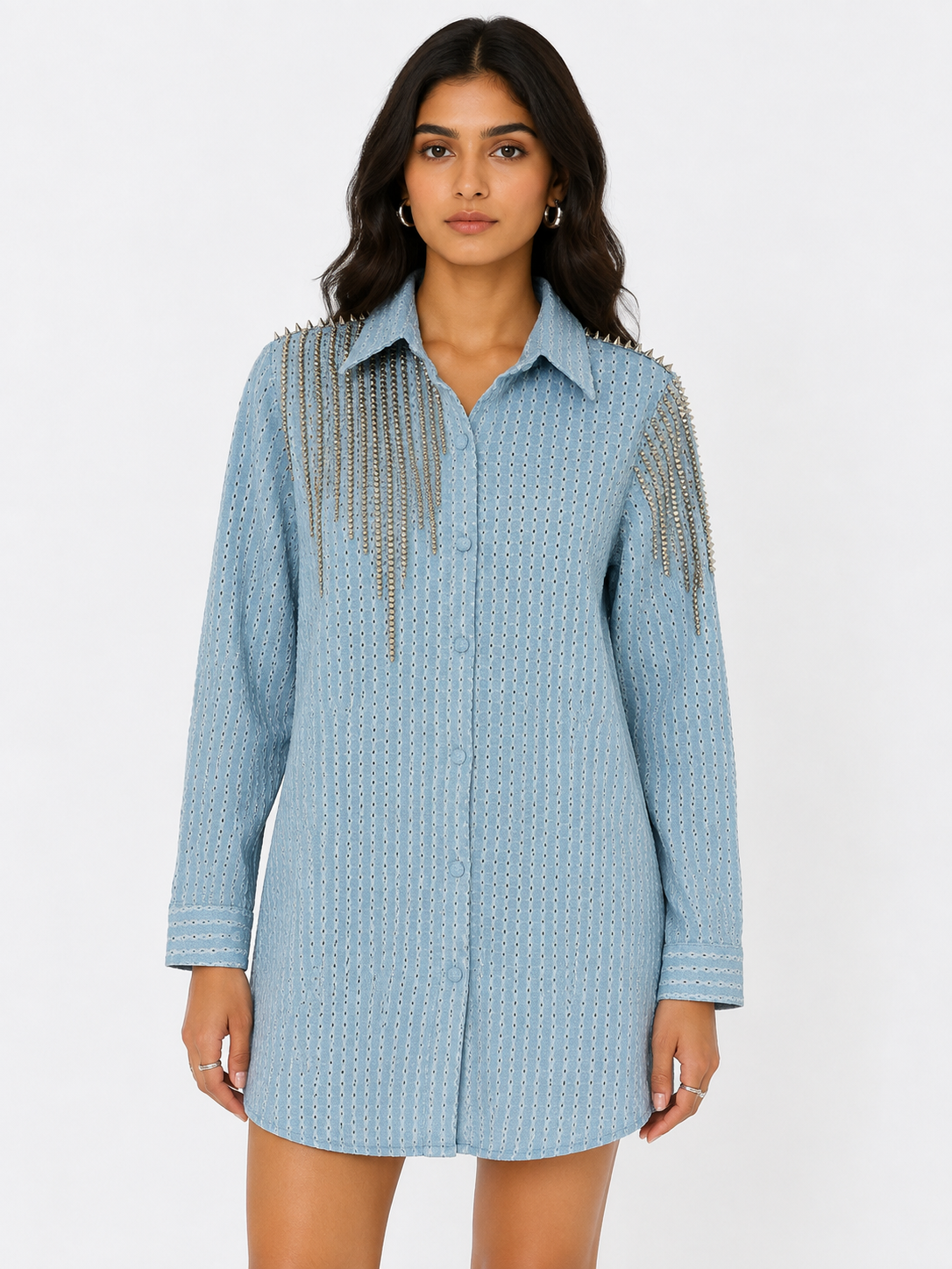 LIGHT DENIM LAZERCUT SHIRT DRESS