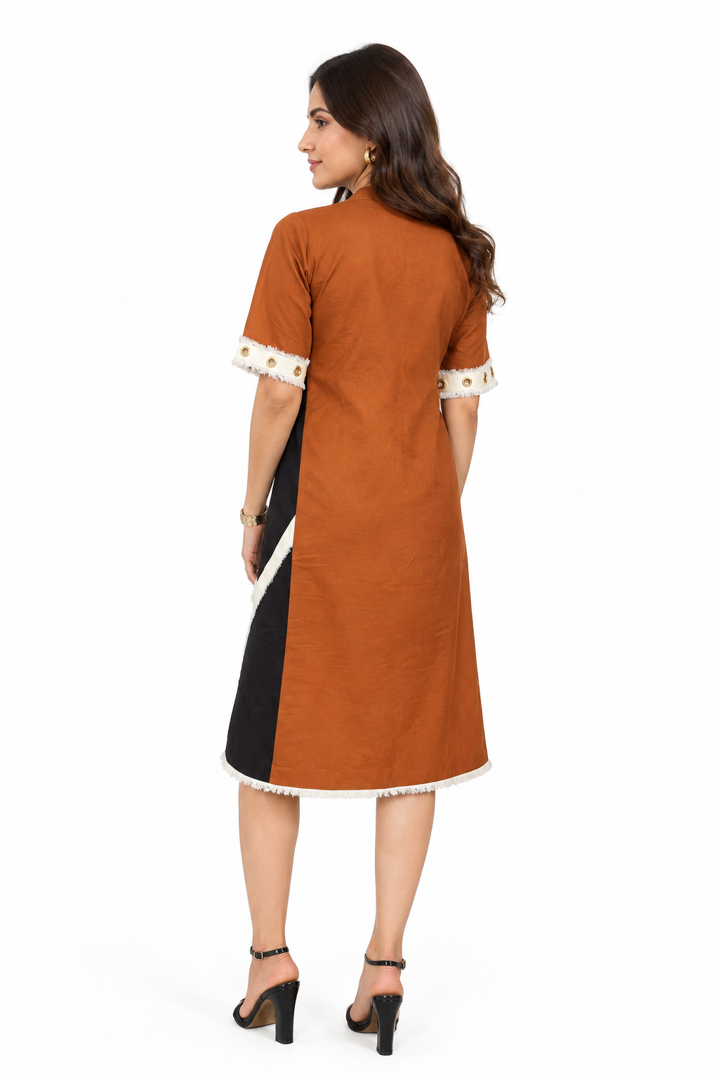 Rust & Black Geometric Contrast Shift Dress