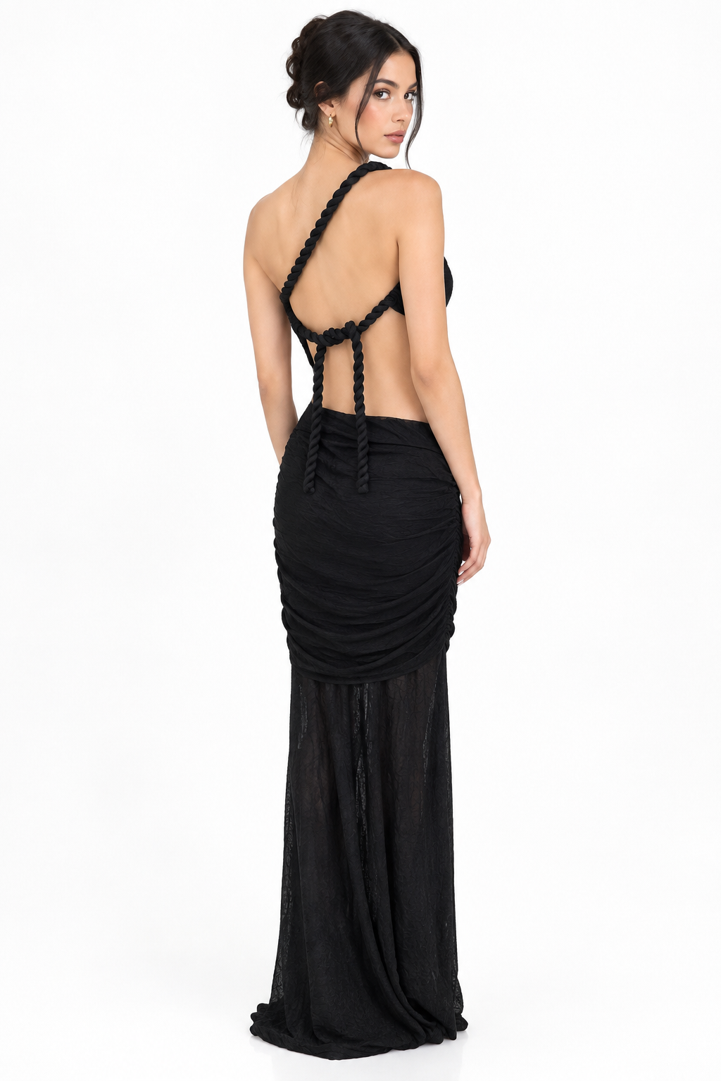 Black One-Shoulder Draped Dress