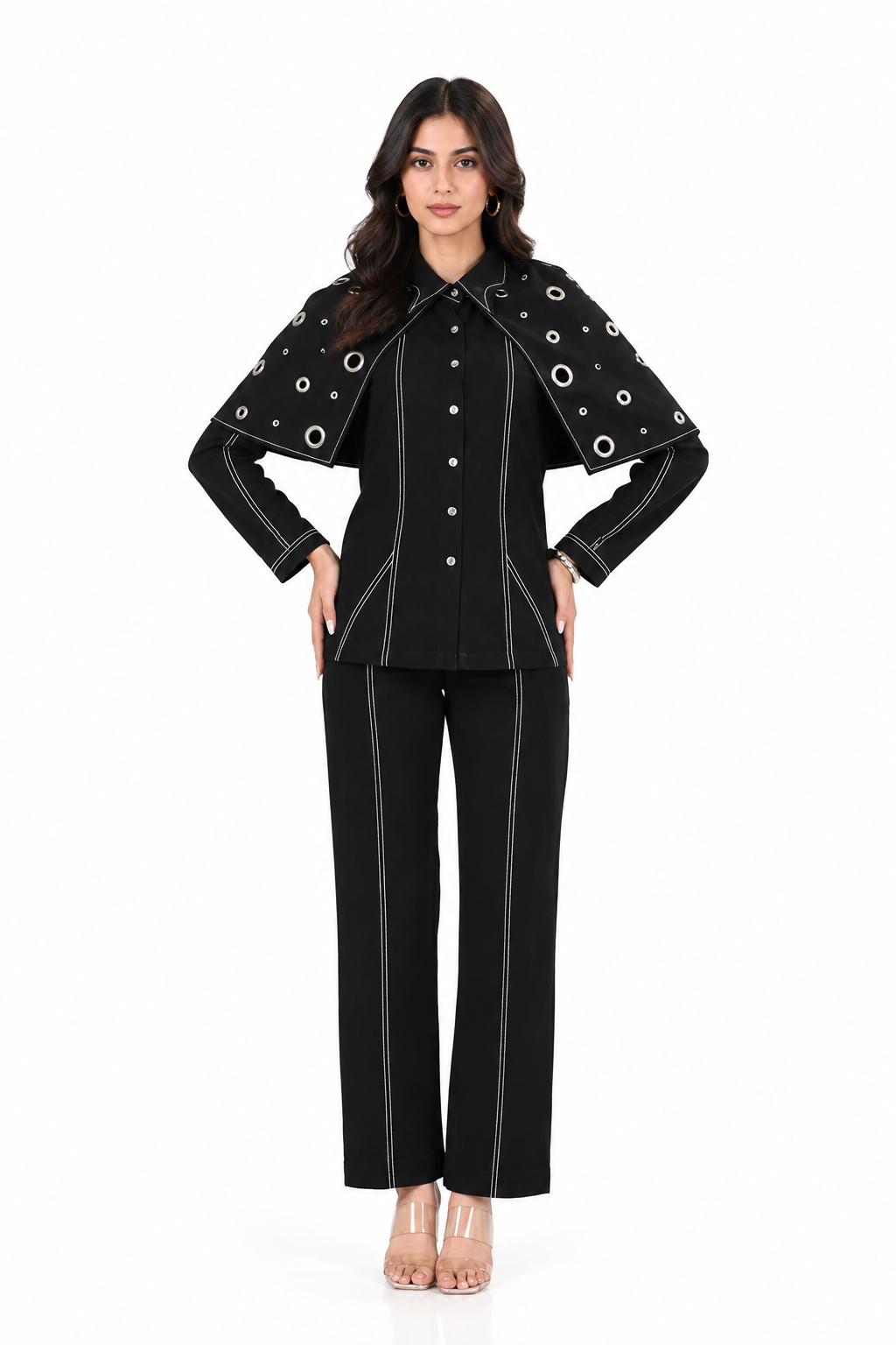 Black Eyelet Cape Co-Ord Set