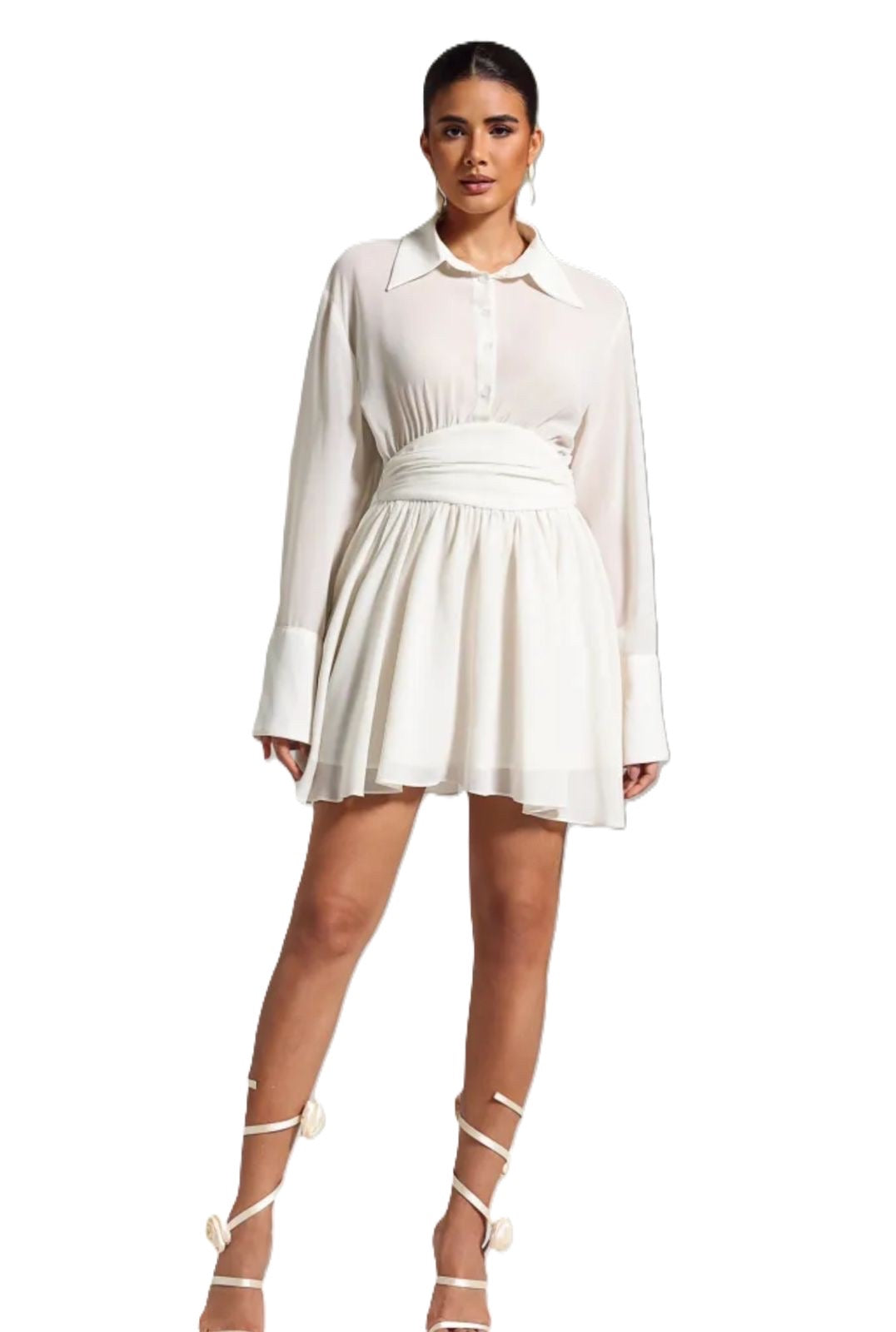 White Georgette Shirt Mini Dress