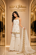 RANGREZ ivory gharara set with gold hand ari embroidery by Bellissima