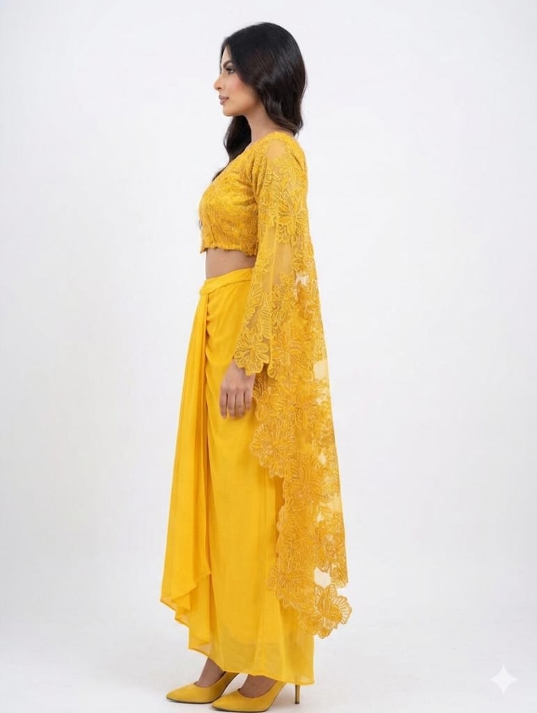 Zinnia Lace Cape-Sleeve Crop & Skirt Set