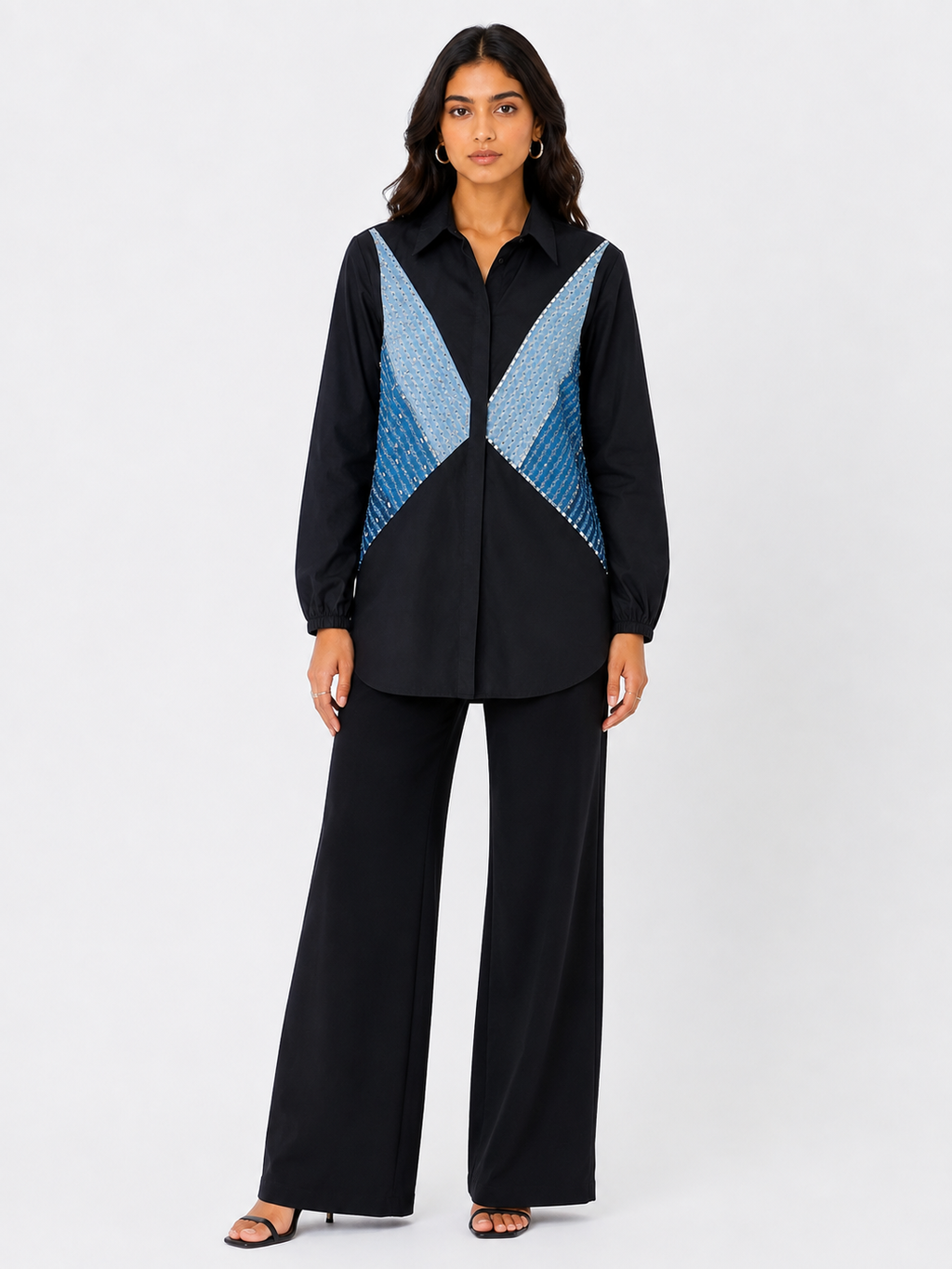 BLACK AND BLUE PANELLED SHIRT