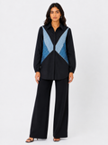 BLACK AND BLUE PANELLED SHIRT