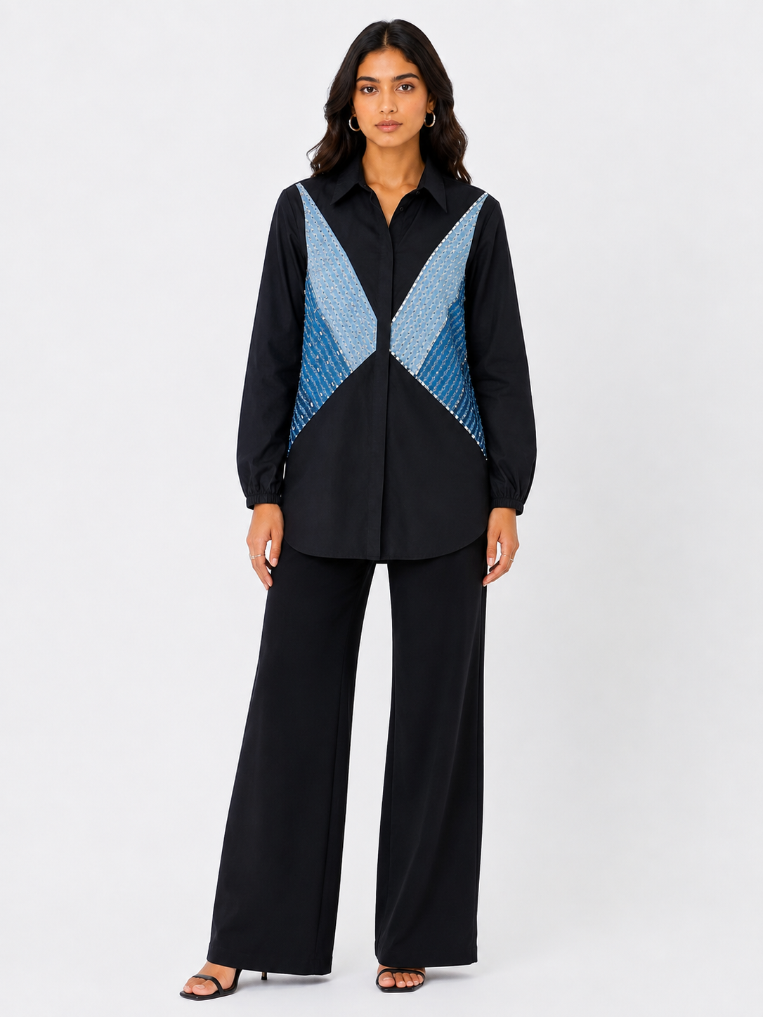 BLACK AND BLUE PANELLED SHIRT