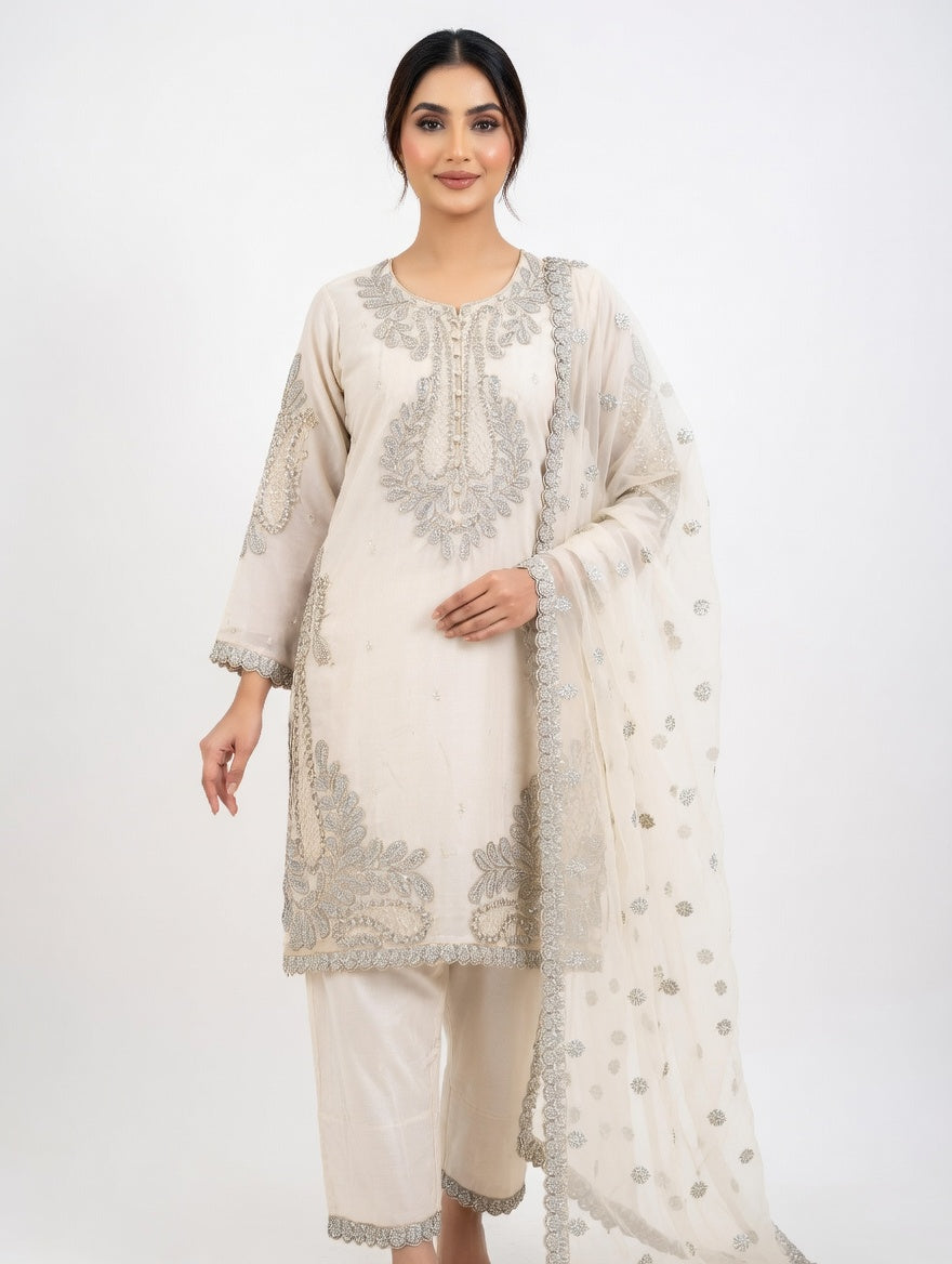 Luxury Silk Embroidered Kameez and Pant Set