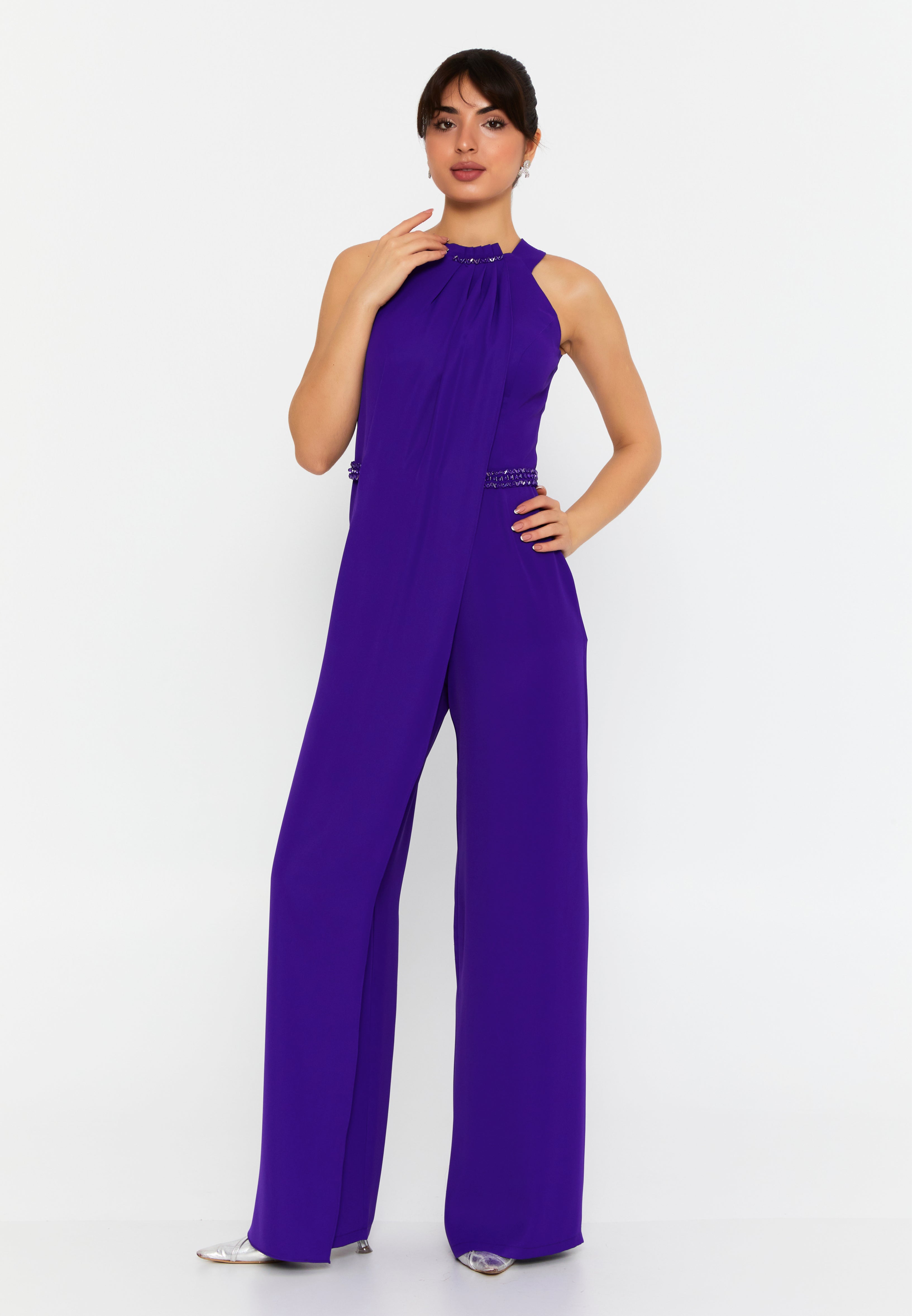 Purple Luxe Draped Jumpsuit