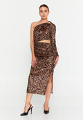 Serpent Chic Ruched Midi Dress
