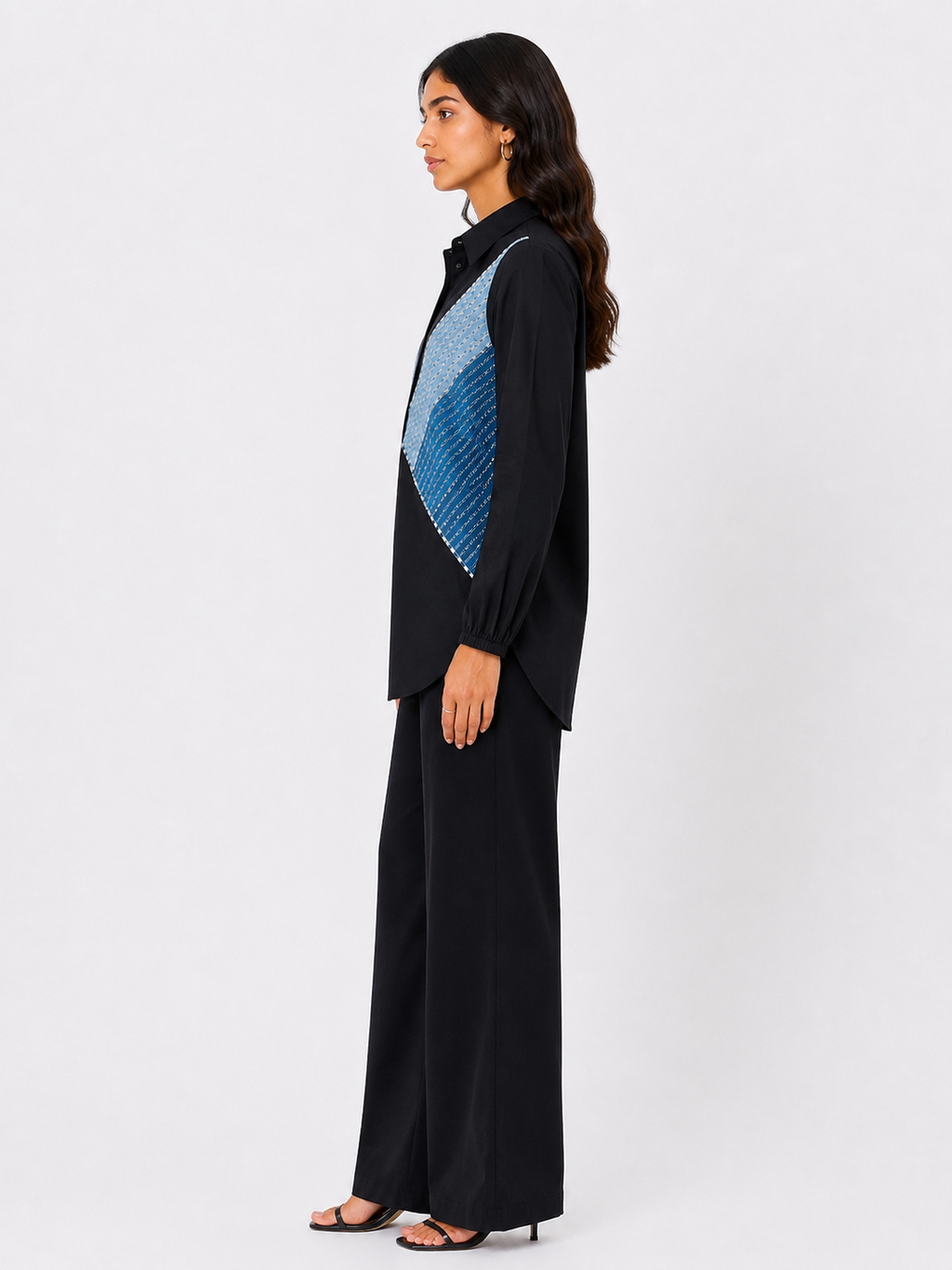 BLACK AND BLUE PANELLED SHIRT
