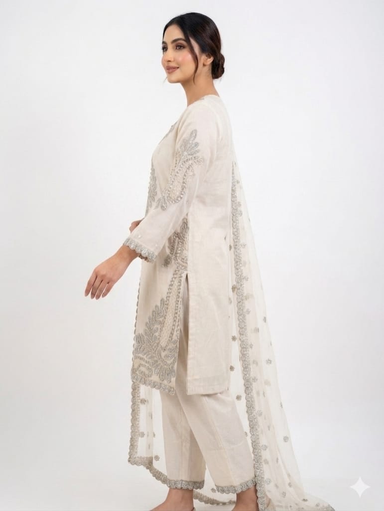 Luxury Silk Embroidered Kameez and Pant Set