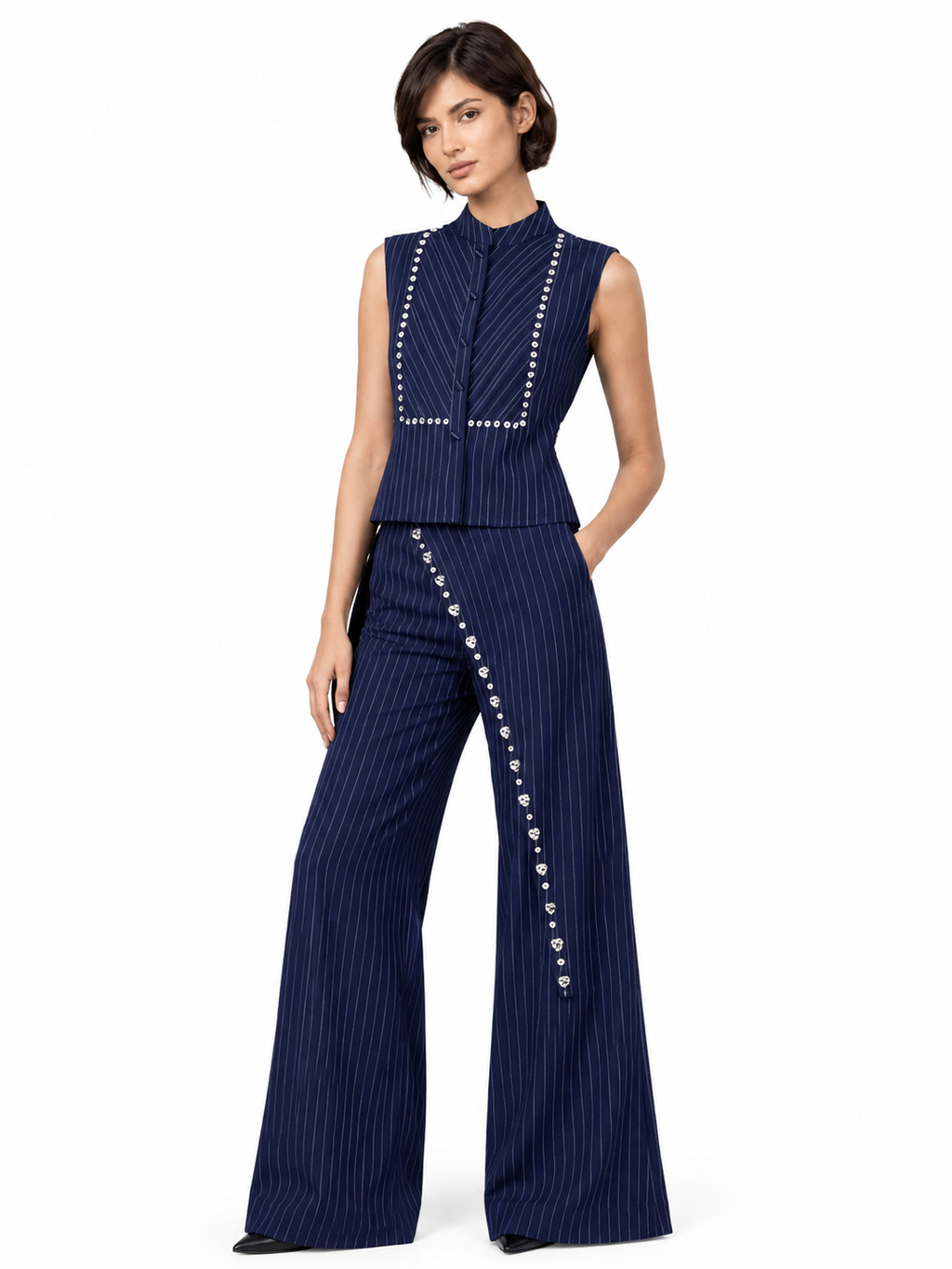 Queen B crystal stripe bib and matching trousers styling view 2