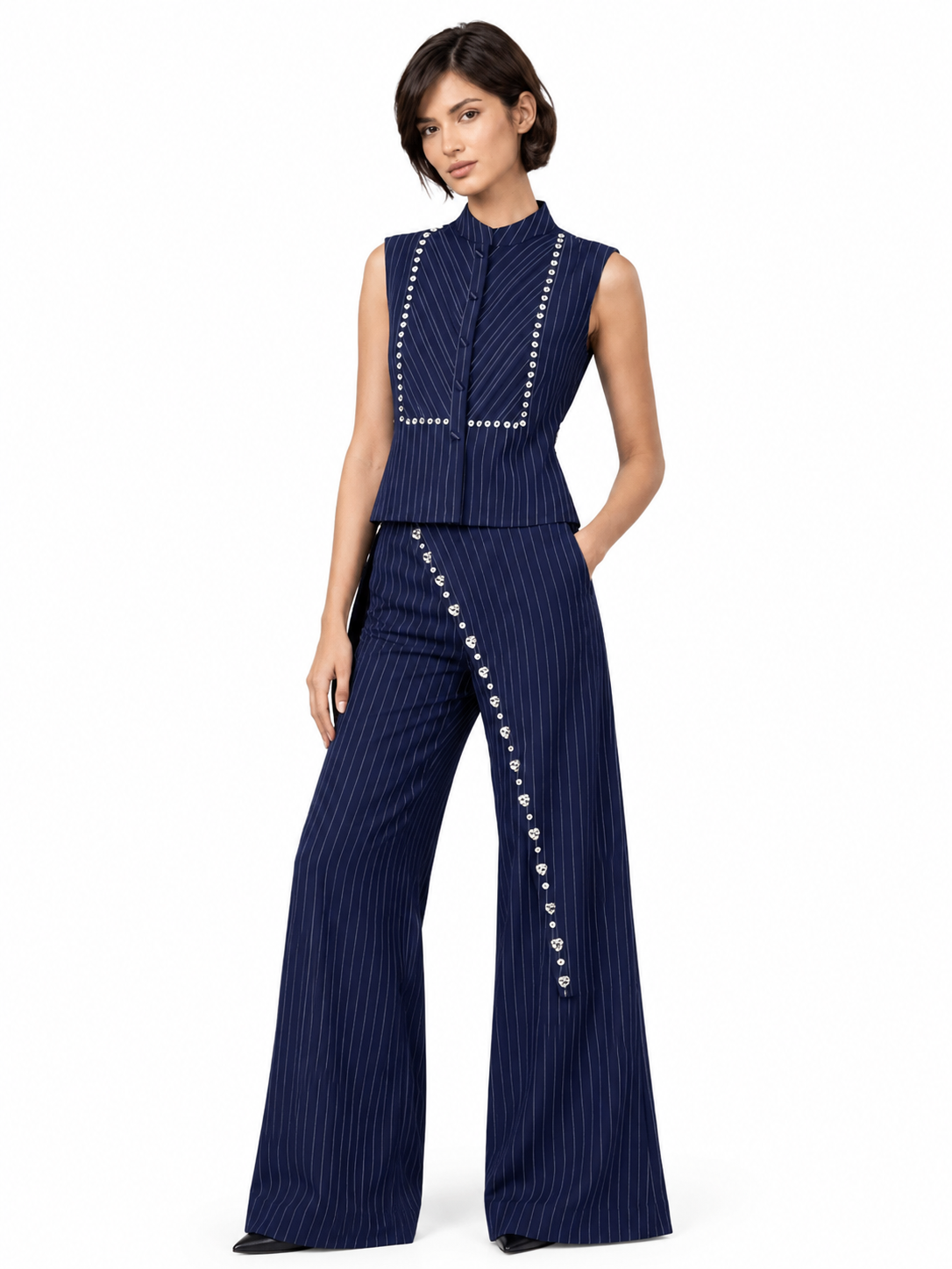 Queen B crystal stripe bib and matching trousers styling view 2