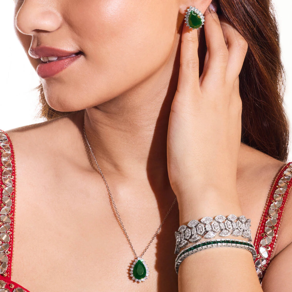 Emerald Teardrop Pendant Set