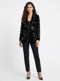 Women's Black Velvet Blazer with Gold  Embroidery