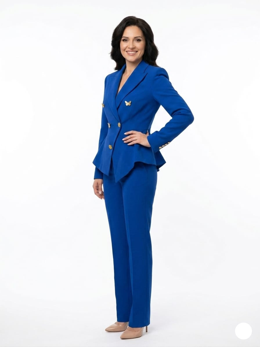 Royal Blue Butterfly Embellished Power Suit