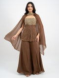 Coffee Brown Embroidered Peplum  Set