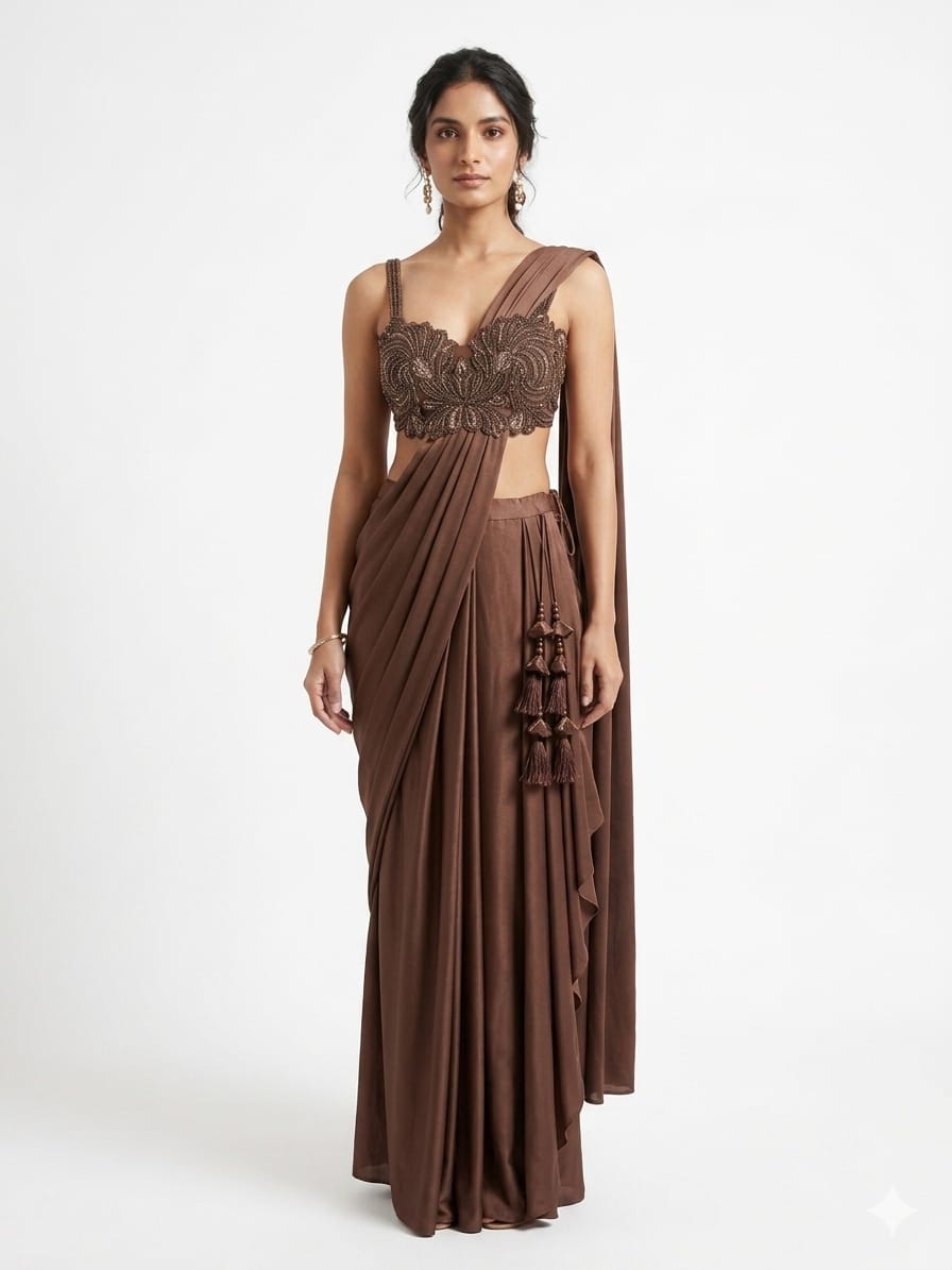 Chocolate Brown Ready-to-Wear Saree