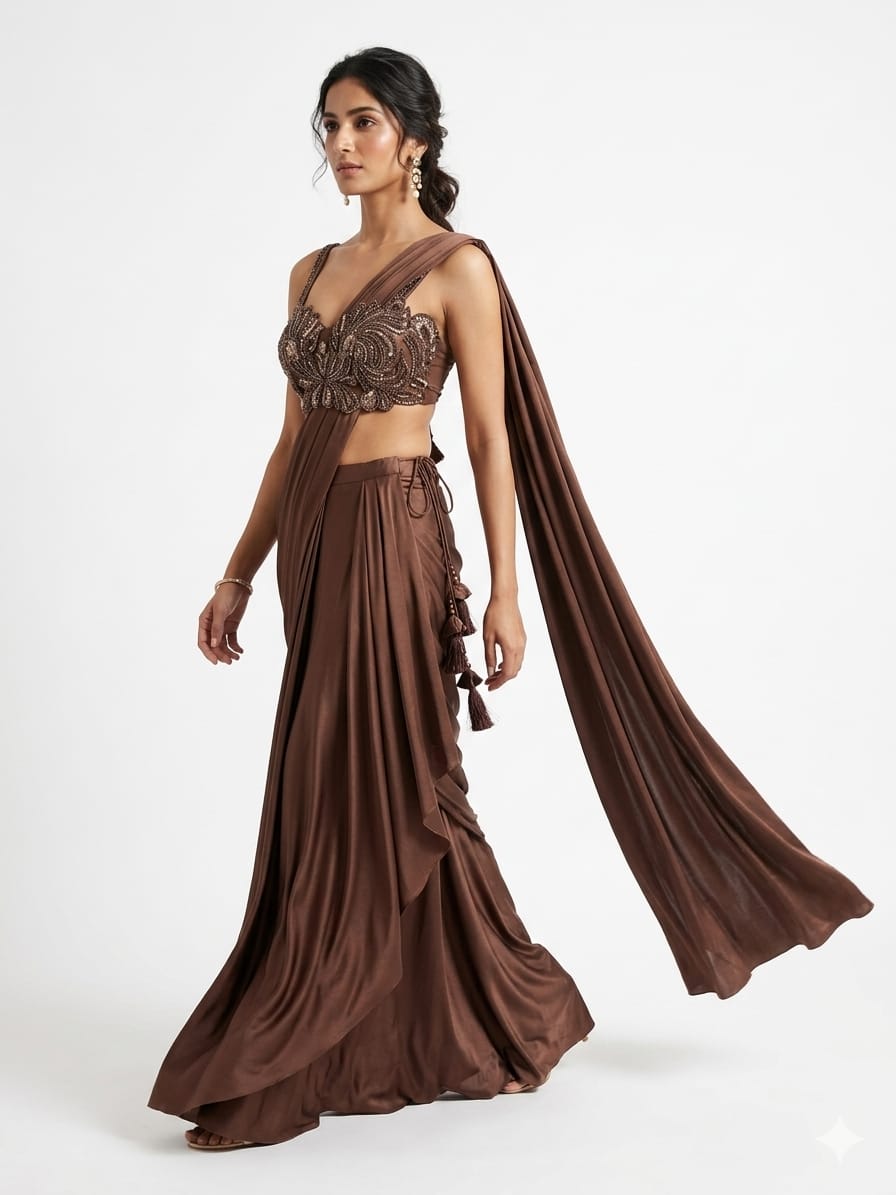Chocolate Brown Ready-to-Wear Saree