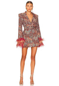Luxury Floral Feather Cuff Blazer Mini Dress