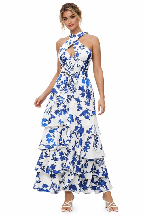 Blue Wave Ruffle Maxi