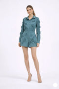 Azure Bloom 3D Floral Romper Set