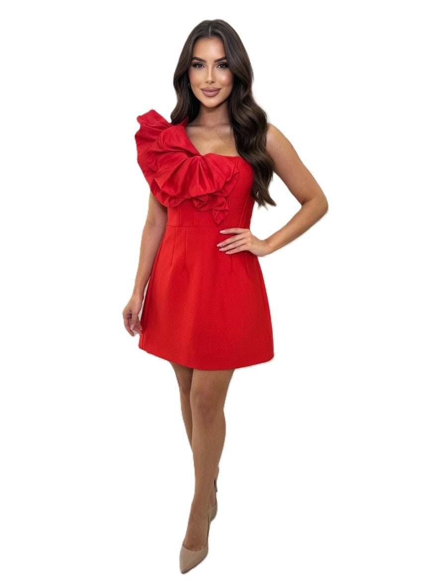 Ruby Ruffle One-Shoulder Mini Dress