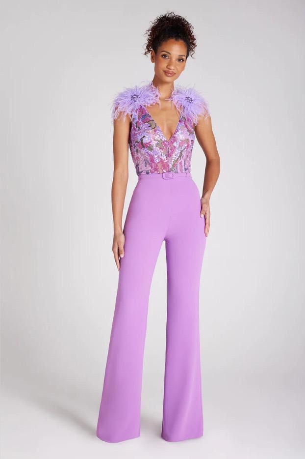 Bellissima Lavender Sequin & Feather Jumpsuit
