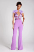 Bellissima Lavender Sequin & Feather Jumpsuit