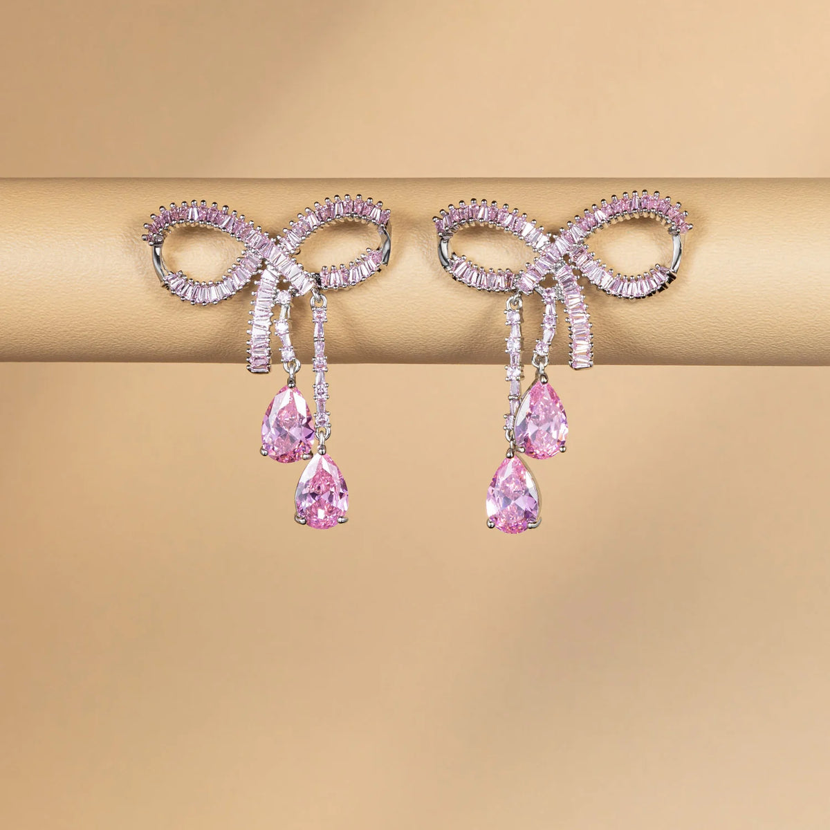 Rose Crystal Bow Drop Earrings