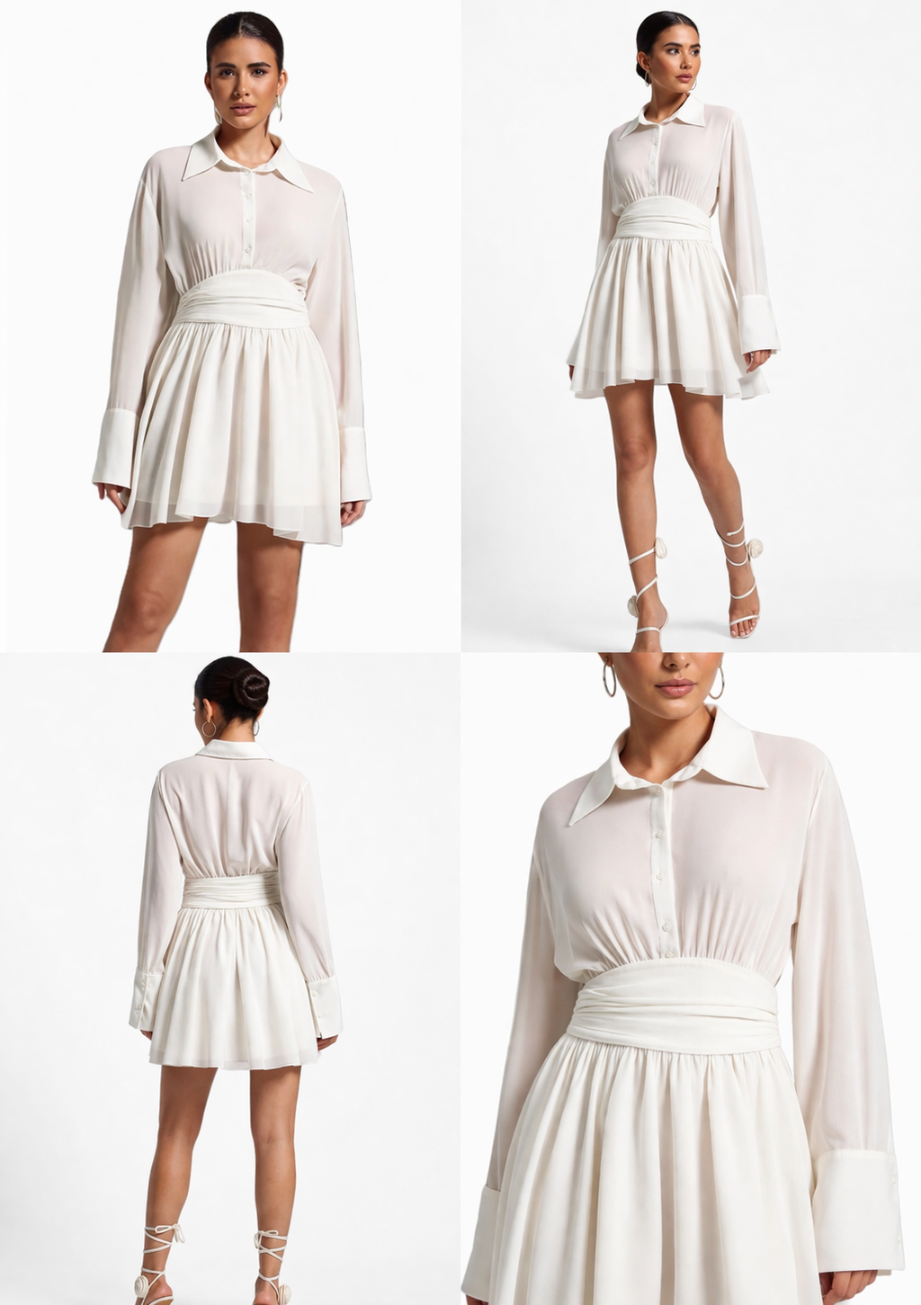 White Georgette Shirt Mini Dress