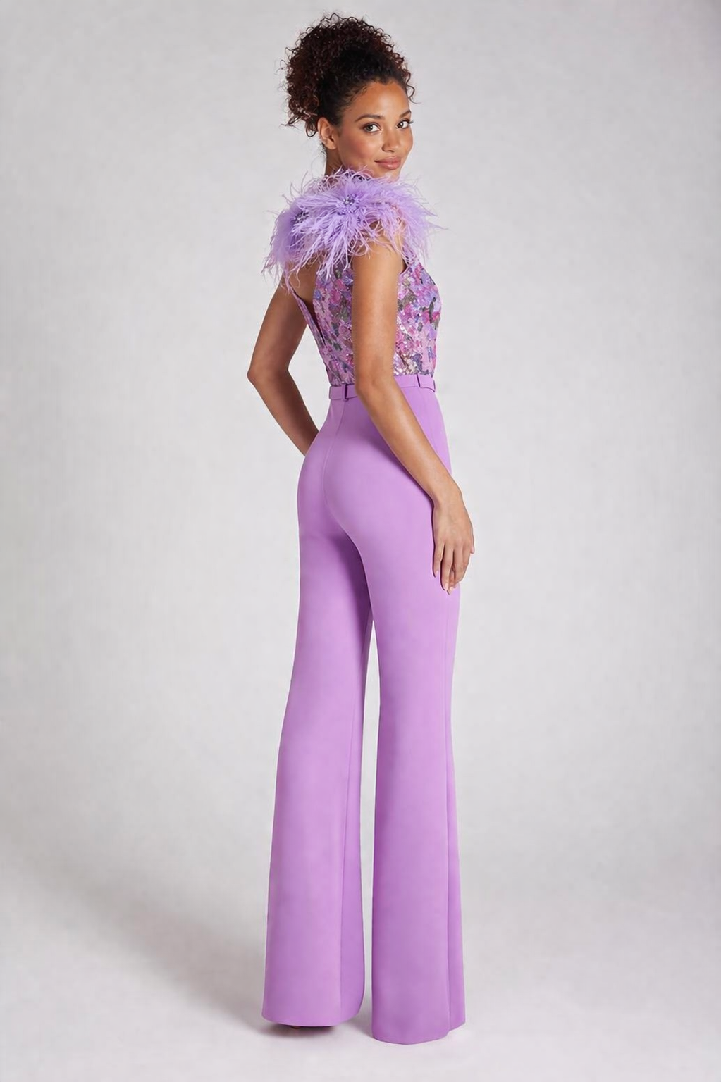 Bellissima Lavender Sequin & Feather Jumpsuit