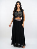 Bellissima Noir Drape Saree Set