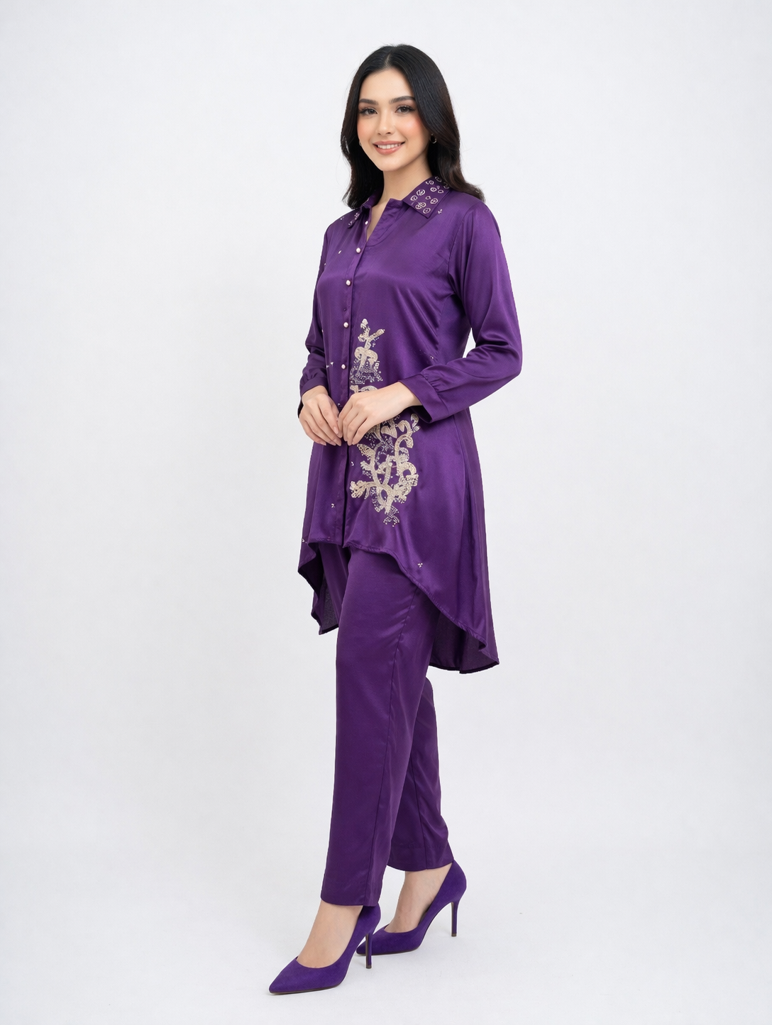 Bella Desi  Royal Violet Embroidered Co-Ord Set
