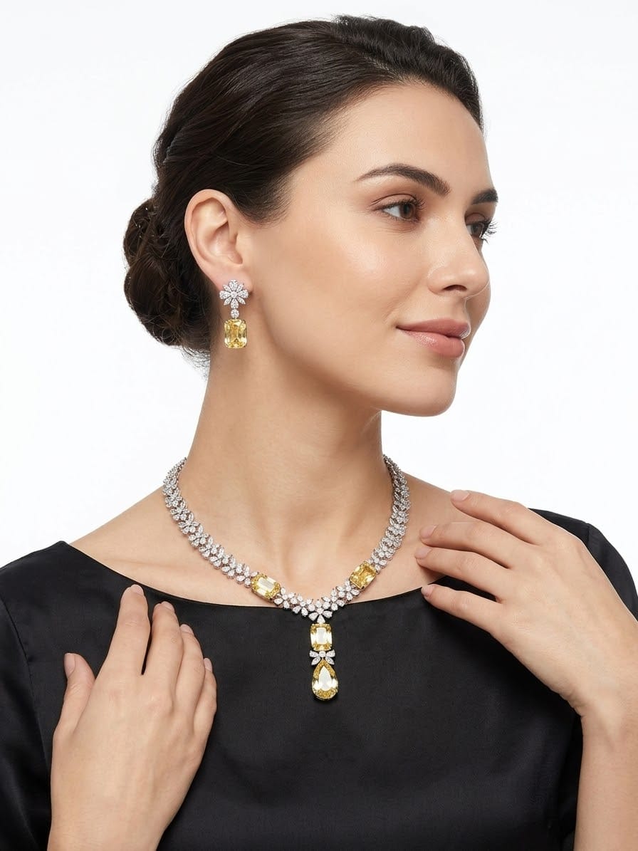 Canary Yellow Crystal Necklace Set